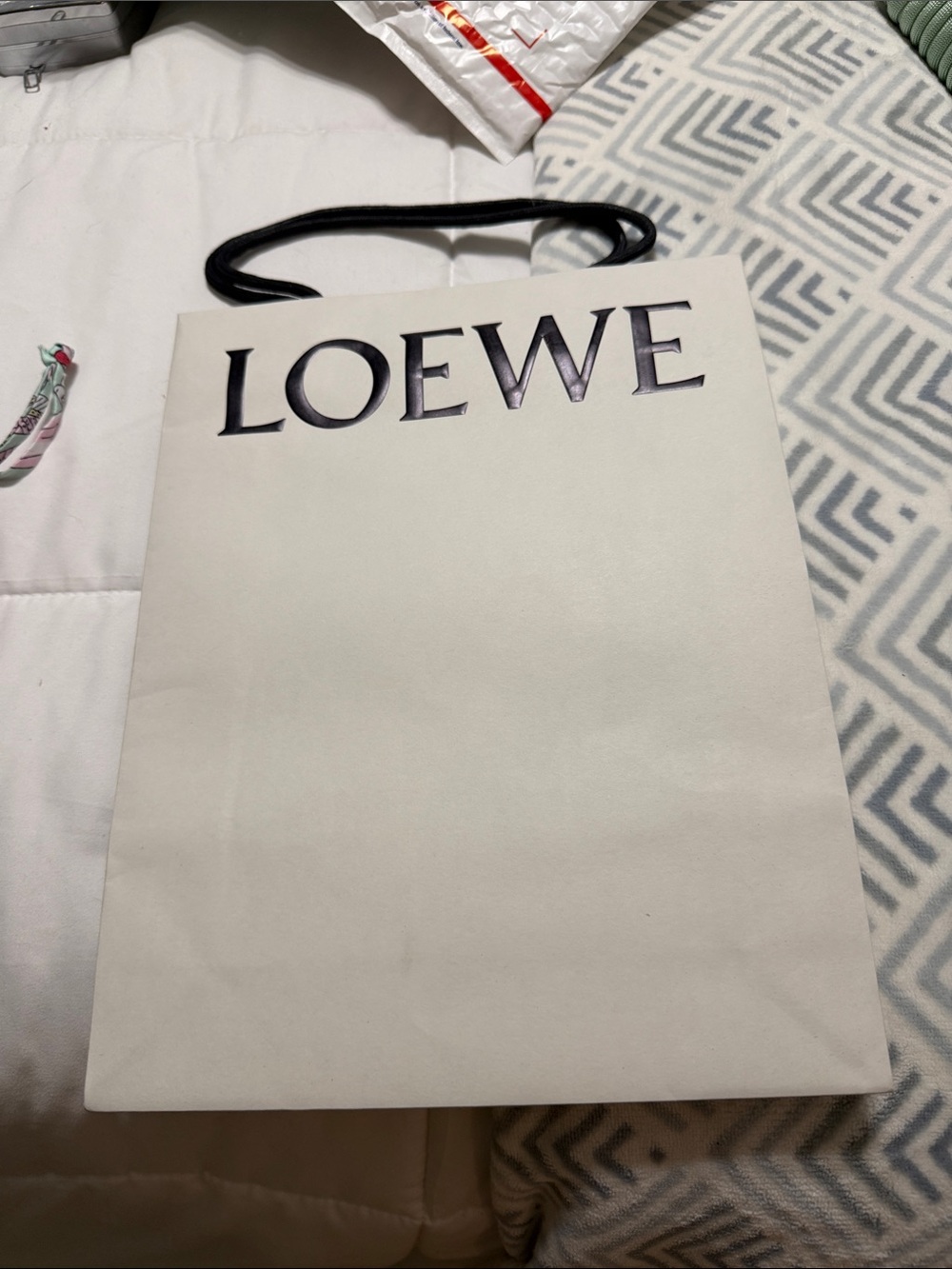 Loewe Cream Tote Gift Bag with Black Handles